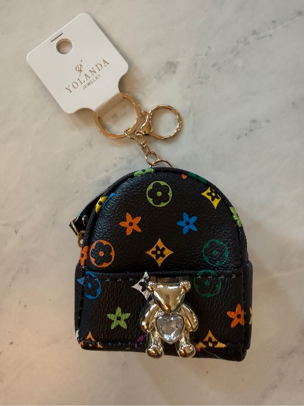 Yolanda Jewelry Multicolor Logo Mini Backpack Keychain Coin Pouch Charm NWT